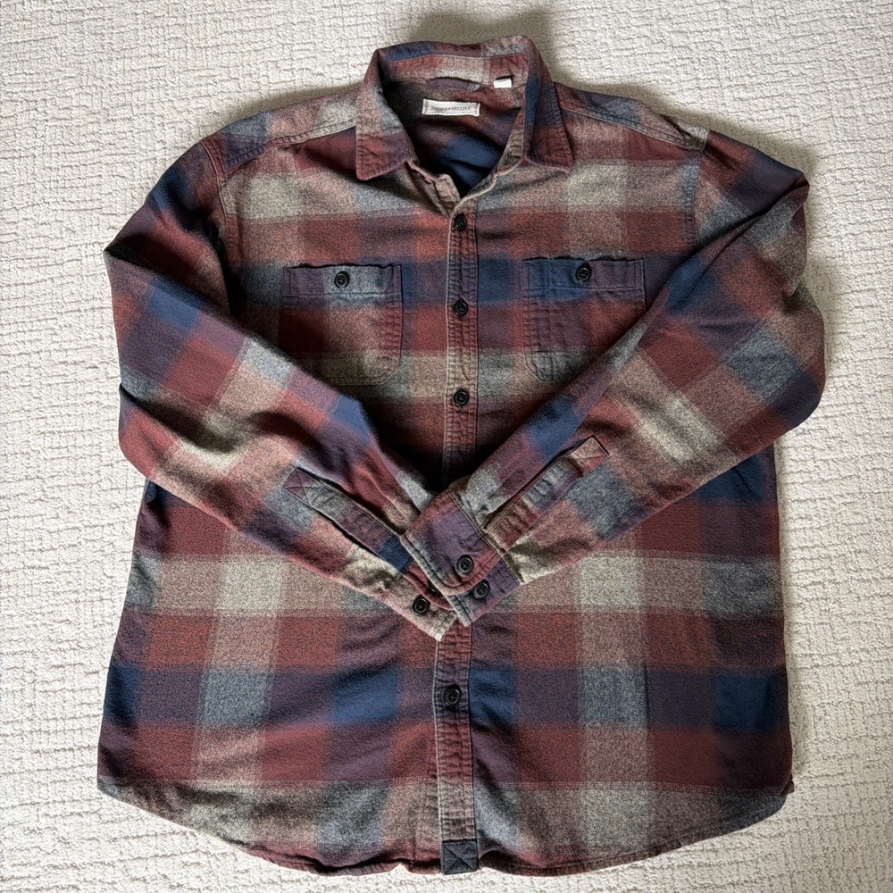 Dakota Grizzly Flannel Button Down Shirt Men's XL‎ Navy Burgundy Tan Cotton